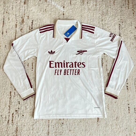 NEW Adidas Arsenal 25/26 Third Long Sleeve SAKA Jersey White Prematch Away Home - Picture 1 of 4